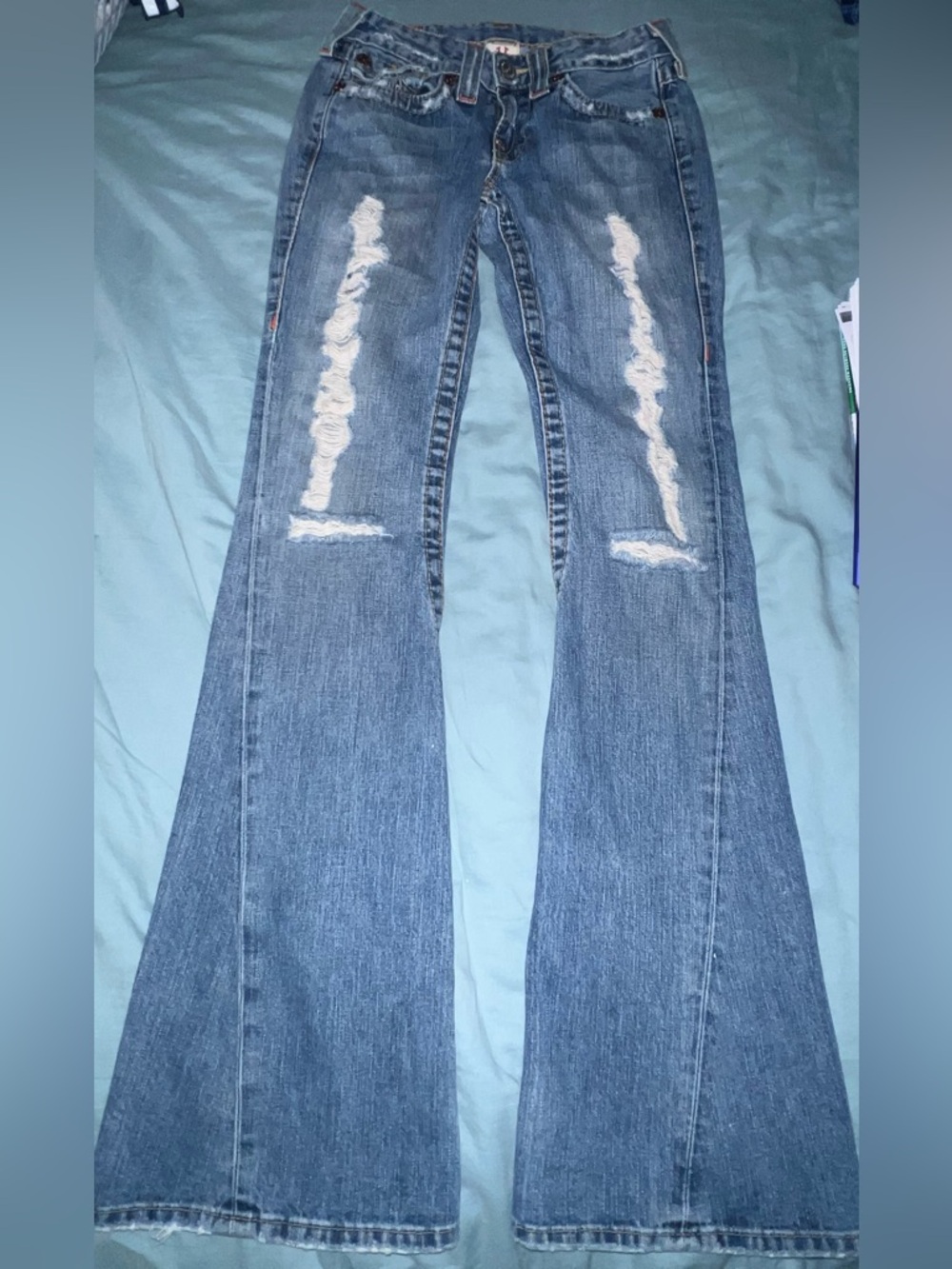 True Religion Joey Flare Women’s Distressed Blue Jeans ASO Jessica Simpson